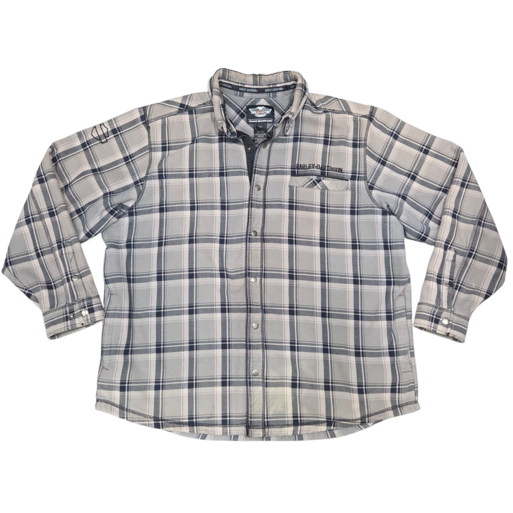 Harley Davidson Mens Heavy Plaid Flannel Long Sleeve Over Shirt Gray 3XL